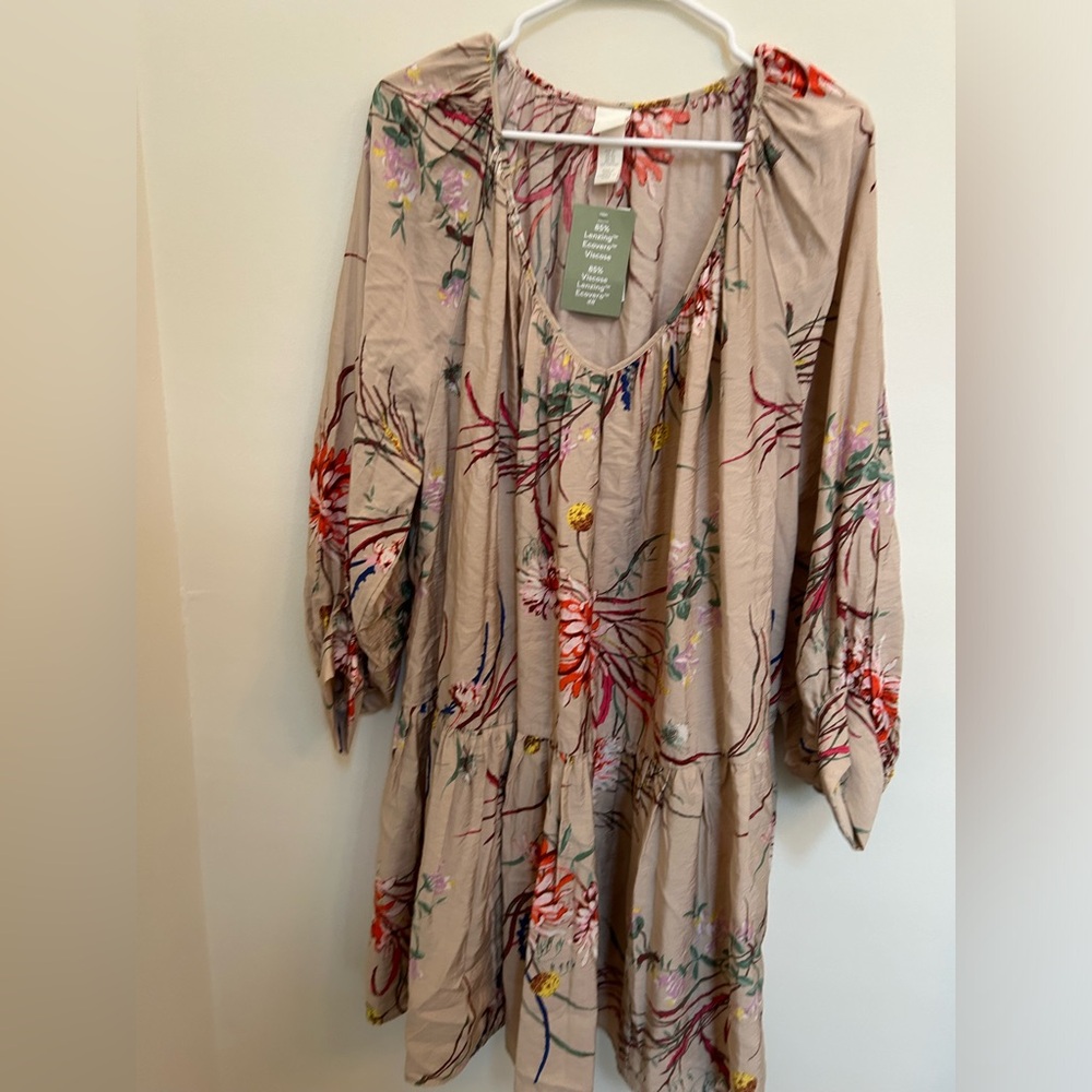 H&M mini dress, beige multi color
